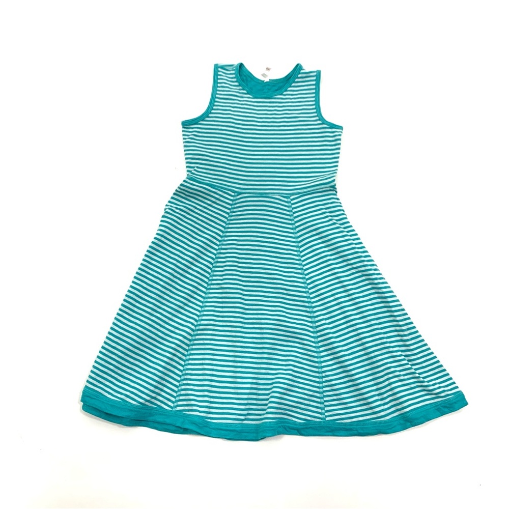 Hanna Andersson Dress Girls 10 140 Striped Turquoise Blue White Sleeveless